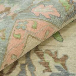 Handmade Oushak Wool Rug, Beige, Pastel Green, Pink Floral Design Ar_3634 - thumbnail 3