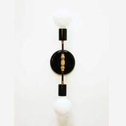 Double Black Wall Sconce Lamp Light Fixture Bedroom Bedside Gold Brass Lighting - thumbnail 2