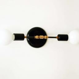 Double Black Wall Sconce Lamp Light Fixture Bedroom Bedside Gold Brass Lighting - thumbnail 3