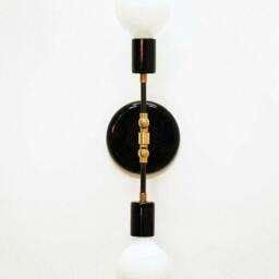 Double Black Wall Sconce Lamp Light Fixture Bedroom Bedside Gold Brass Lighting - thumbnail 4