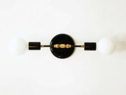 Double Black Wall Sconce Lamp Light Fixture Bedroom Bedside Gold Brass Lighting - thumbnail 1