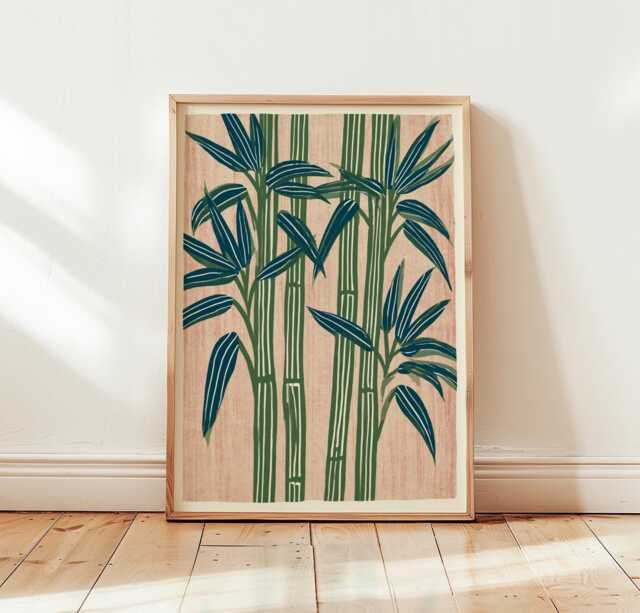 Bamboo Botanical Print, Japanese Wall Art, Green Plant Poster, Nature Illustration, Zen Garden Decor - image 1