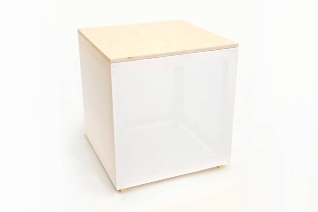 White Fabric Cube Table - Semi-Transparent, Maple Top - image 1
