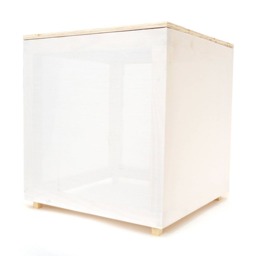 White Fabric Cube Table - Semi-Transparent, Maple Top - thumbnail 2