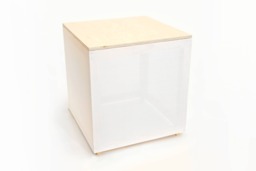 White Fabric Cube Table - Semi-Transparent, Maple Top