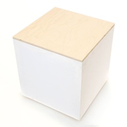 White Fabric Cube Table - Semi-Transparent, Maple Top - thumbnail 3