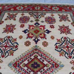 5x7 Ft Kazak Hand Knotted Afghan Area Rug, Red Luxury New Rug, Medallion Geometric Carpet, Rug For Living Room Carpet - thumbnail 3