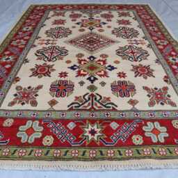 5x7 Ft Kazak Hand Knotted Afghan Area Rug, Red Luxury New Rug, Medallion Geometric Carpet, Rug For Living Room Carpet - thumbnail 2