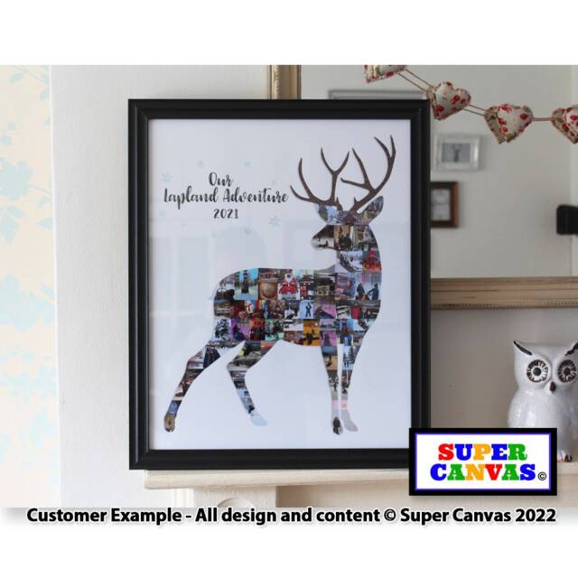 Lapland Reindeer Christmas Santa UK Holiday Frame Deer Shape Picture Unique Wall Art Collage Framed Print Canvas Handmade Gift - image 1