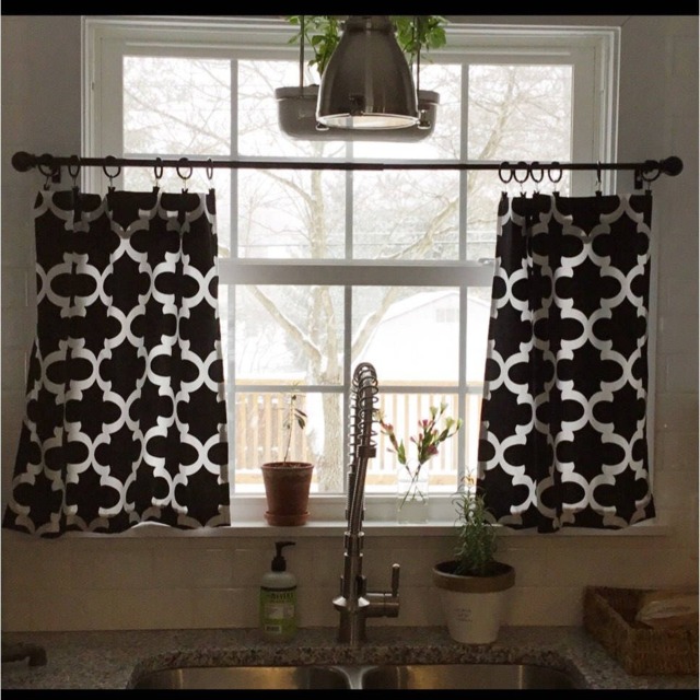 Black Designer Fabric Cafe Curtains, 36 Patterns To Choose From Kitchens Valance, & White Curtain - image 1