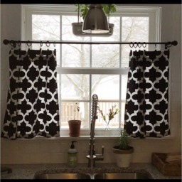 Black Designer Fabric Cafe Curtains, 36 Patterns To Choose From Kitchens Valance, & White Curtain - thumbnail 1
