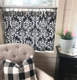 Black Designer Fabric Cafe Curtains, 36 Patterns To Choose From Kitchens Valance, & White Curtain - thumbnail 2