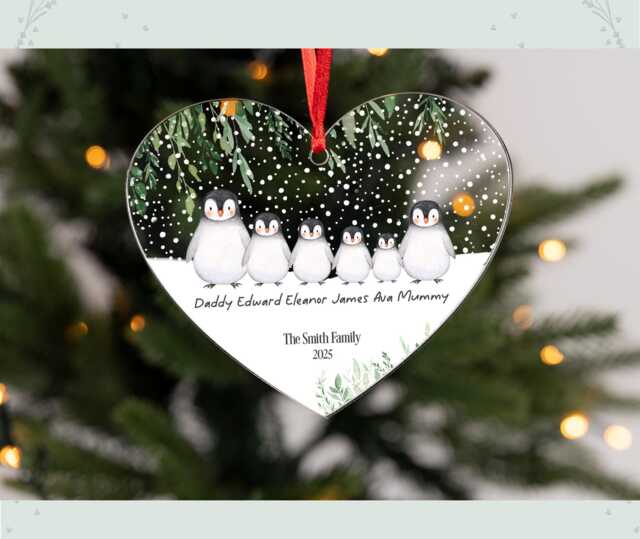 Personalised Penguin Family Acrylic Bauble Christmas Tree Ornament Decoration - image 1