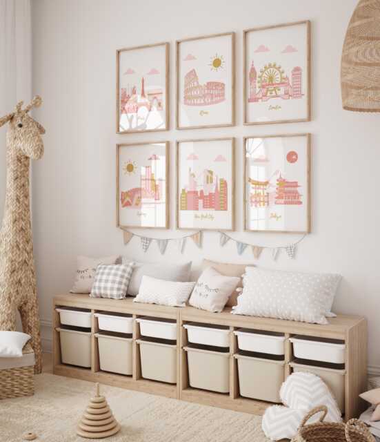 Travel Theme Nursery Prints, Baby Girl Room Decor, Set Of 6 - image 1