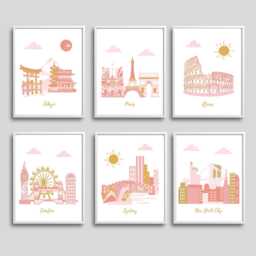 Travel Theme Nursery Prints, Baby Girl Room Decor, Set Of 6 - thumbnail 2
