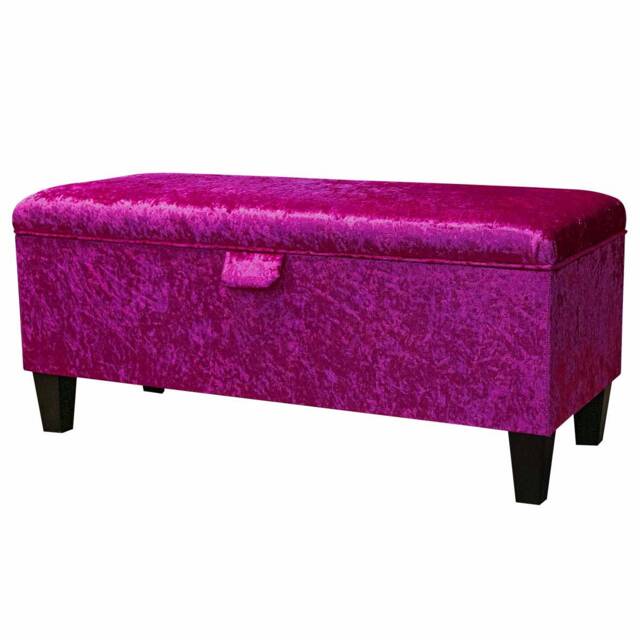 Fuchsia Crushed Velvet 100cm Rectangle Storage Bench Ottoman - Bedroom Accent Stool Bespoke British Made - image 1