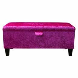 Fuchsia Crushed Velvet 100cm Rectangle Storage Bench Ottoman - Bedroom Accent Stool Bespoke British Made - thumbnail 3