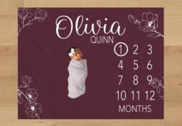 Gender Neutral Baby Milestone Blanket Personalized Monthly Custom Shower Gift For New Mom Keepsake One Year - thumbnail 1