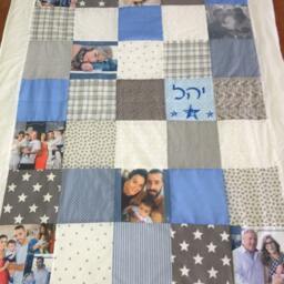 Personalized Photo Gift, Blue Memory Quilt Keepsake, Patchwork Picture Quilt, Custom Gift For Friend Birthday Throw With Pictures - thumbnail 2