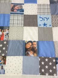 Personalized Photo Gift, Blue Memory Quilt Keepsake, Patchwork Picture Quilt, Custom Gift For Friend Birthday Throw With Pictures