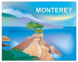 Monterey Bay Art, Map, Skyline, Poster, Ca Wall Art, 16 Mile Drive Print - Style E8-O-Montery - thumbnail 1