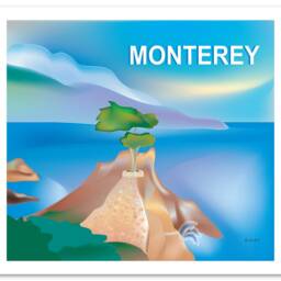 Monterey Bay Art, Map, Skyline, Poster, Ca Wall Art, 16 Mile Drive Print - Style E8-O-Montery - thumbnail 3