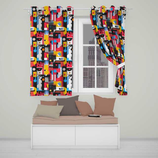 Abstract Bright Modern Graphic Shapes Bold Artistic Seamless Pattern Readymade Eyelet Ring Top Thermal 100% Blackout Curtains - image 1
