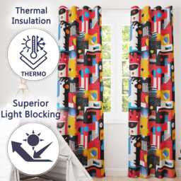 Abstract Bright Modern Graphic Shapes Bold Artistic Seamless Pattern Readymade Eyelet Ring Top Thermal 100% Blackout Curtains - thumbnail 3