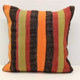 Vintage Kilim Pillow Cover 18x18, Striped Wool Throw - thumbnail 1
