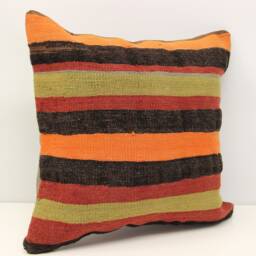 Vintage Kilim Pillow Cover 18x18, Striped Wool Throw - thumbnail 2
