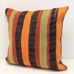 Vintage Kilim Pillow Cover 18x18, Striped Wool Throw - thumbnail 3
