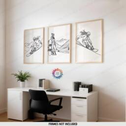 Minimal Snowboarding Line Art - Set Of 3 Prints - Woman Ski Gifts Drawing Decor Skier Posters Snowboard Wall Artwork - thumbnail 2