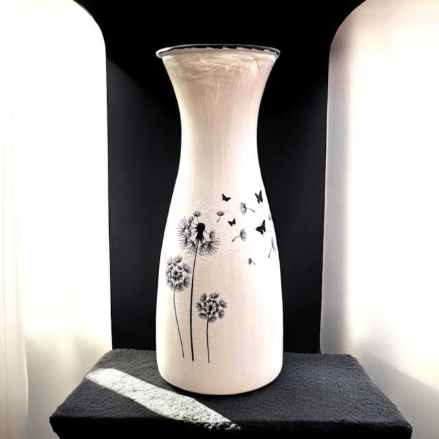 Monochrome Vase, Glass Dandelion Vase For Flowers, Black & White Decor, Contemporary Vases, Gift Mum - image 1
