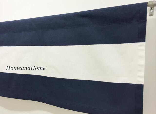 Valance 50 X 16 18 Cabana Black Navy Blue White Wide Rugby Horizontal Stripes Curtain Topper Window Kitchen - image 1