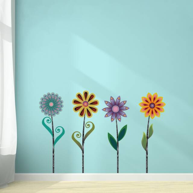 Funky Flower Wall Decals - Set Of 4 Floral Stickers - image 1