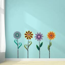 Funky Flower Wall Decals - Set Of 4 Floral Stickers - thumbnail 1