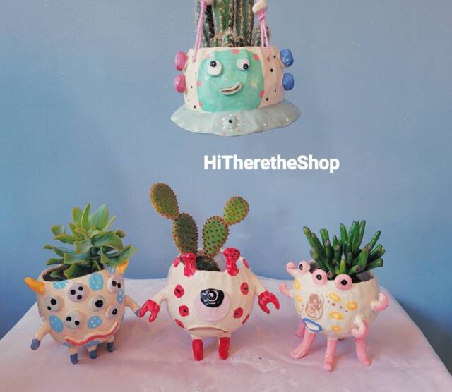 The Space Monster Alien Collection Handmade Ceramic Plant Pot, Indoor Planter, Garden Decor. Hanging Planter. Pottery Gift Ideas. Aliens - image 1