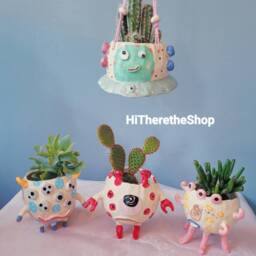 The Space Monster Alien Collection Handmade Ceramic Plant Pot, Indoor Planter, Garden Decor. Hanging Planter. Pottery Gift Ideas. Aliens - thumbnail 2