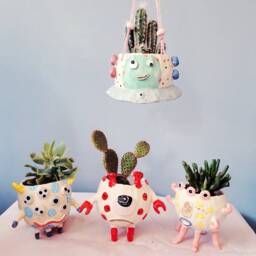 The Space Monster Alien Collection Handmade Ceramic Plant Pot, Indoor Planter, Garden Decor. Hanging Planter. Pottery Gift Ideas. Aliens - thumbnail 4