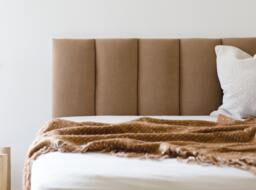 Corduroy Fabric Headboard, Boho Twin Full Queen King Rustic Bedframe, Brown Off-White Pink Bohemian Bedroom Furniture