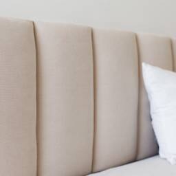 Corduroy Fabric Headboard, Boho Twin Full Queen King Rustic Bedframe, Brown Off-White Pink Bohemian Bedroom Furniture - thumbnail 2
