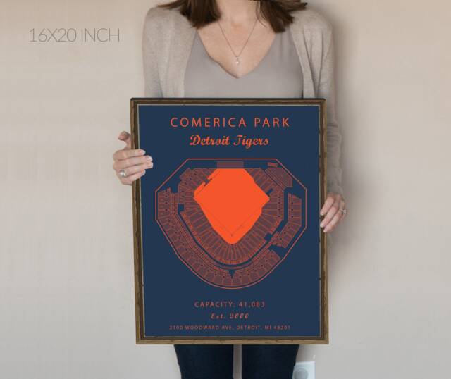Comercia Park, Detroit Tigers, Park Seating Chart, Gift For Tigers Fan, Vintage Mlb, Gift Him. Mlb Baseball. Blueprint Art Work - image 1