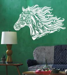 Wall Vinyl Decal Flower Ornamental Horse Head Stallion Modern Ethnic Ornaments Home Art Decor - #1160Dz - thumbnail 1