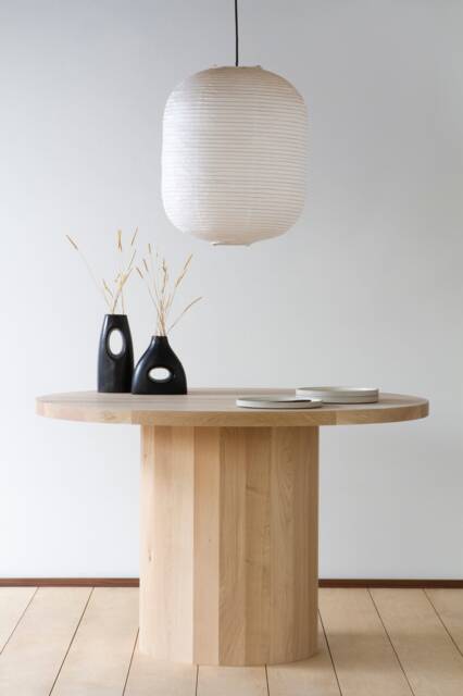 Konk ??? Stal Table Bespoke Sizes Available Solid Oak Pillar Kitchen Dining Table, Minimal Circular Pedestal Side Desk - image 1