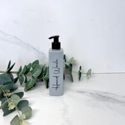 Personalised Grey Square 250Ml Plastic Bottle With Pump/Reusable, Refillable Bathroom Kitchen Hand Wash, Lotion, Dish Soap Etc - thumbnail 1
