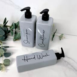 Personalised Grey Square 250Ml Plastic Bottle With Pump/Reusable, Refillable Bathroom Kitchen Hand Wash, Lotion, Dish Soap Etc - thumbnail 2