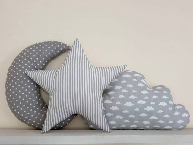 Star Moon Cloud Pillow Nursery Accessories Gender Neutral Grey Pillows Star Moon Decor Cloud Scandinavian - image 1