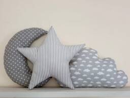 Star Moon Cloud Pillow Nursery Accessories Gender Neutral Grey Pillows Star Moon Decor Cloud Scandinavian - thumbnail 1