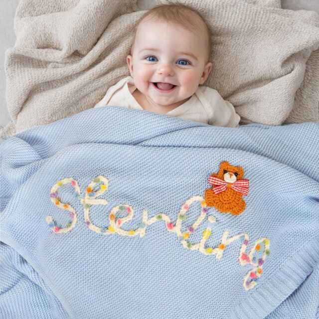 Custom Embroidered Baby Name Blanket, Personalised Blanket With Name, Baby Announcement, Newborn Gift, Baby Shower Gift, Gift For - image 1