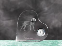 Weimaraner - Crystal Clock in The Shape Of A Heart With Image Pure-Bred Dog - thumbnail 1